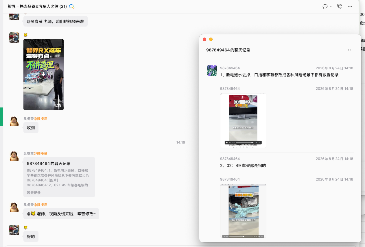 智界 RX 客户视频反馈完整聊天截图